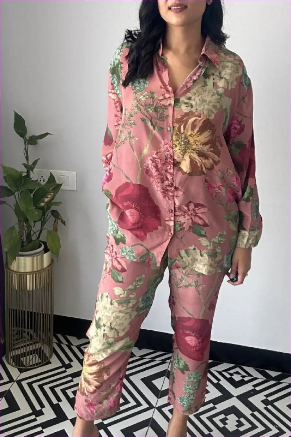 Pyjama Set with Floral Print - Weekend Ritual for All Season, Casual, Cotton, Everyday,