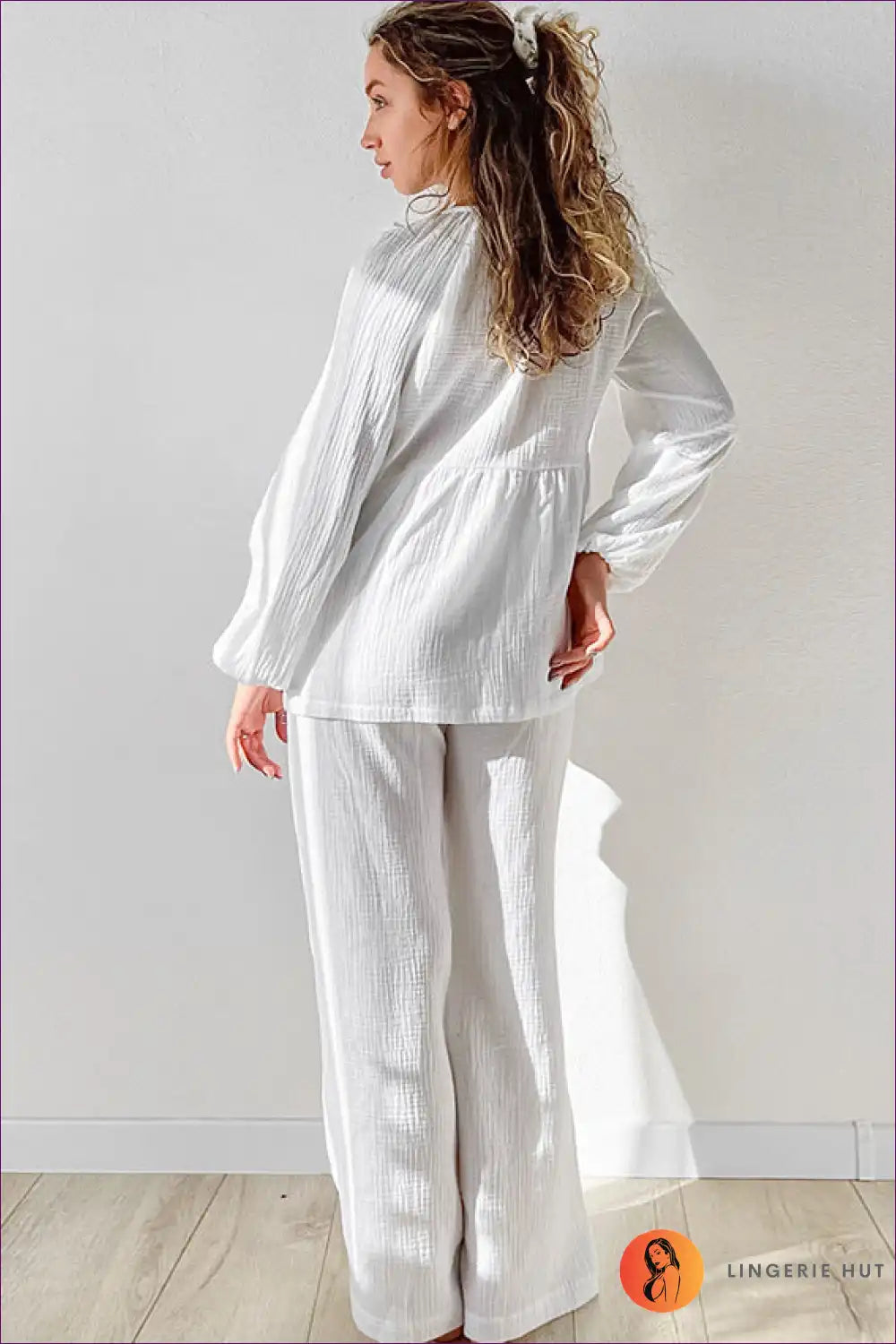 Pyjama Set with Gathered Details - Serene Mornings for All Season, Casual, Cotton, Everyday,