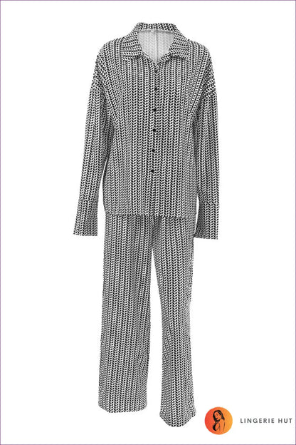 Pyjama Set with Geometric Print - Modern Comfort for All Season, Casual, Everyday, just In, Loungewear