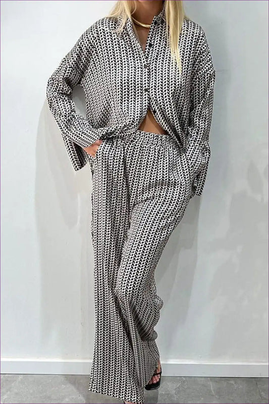 Pyjama Set with Geometric Print - Modern Comfort for All Season, Casual, Everyday, just In, Loungewear