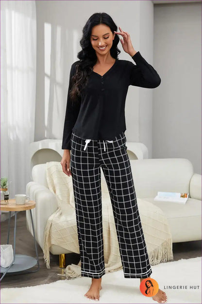 Pyjama Set with Grid Pattern - Modern Evening Ritual for All Season, Casual, Everyday, just In, Loungewear
