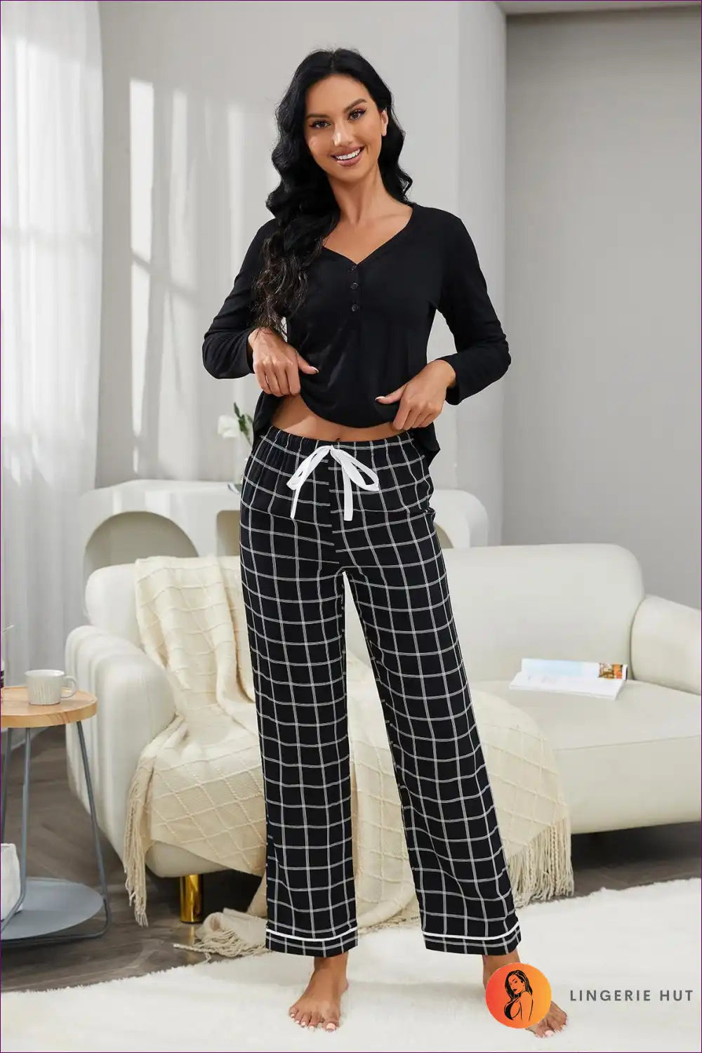 Pyjama Set with Grid Pattern - Modern Evening Ritual for All Season, Casual, Everyday, just In, Loungewear