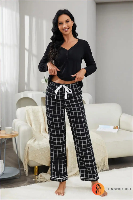 Pyjama Set with Grid Pattern - Modern Evening Ritual for All Season, Casual, Everyday, just In, Loungewear