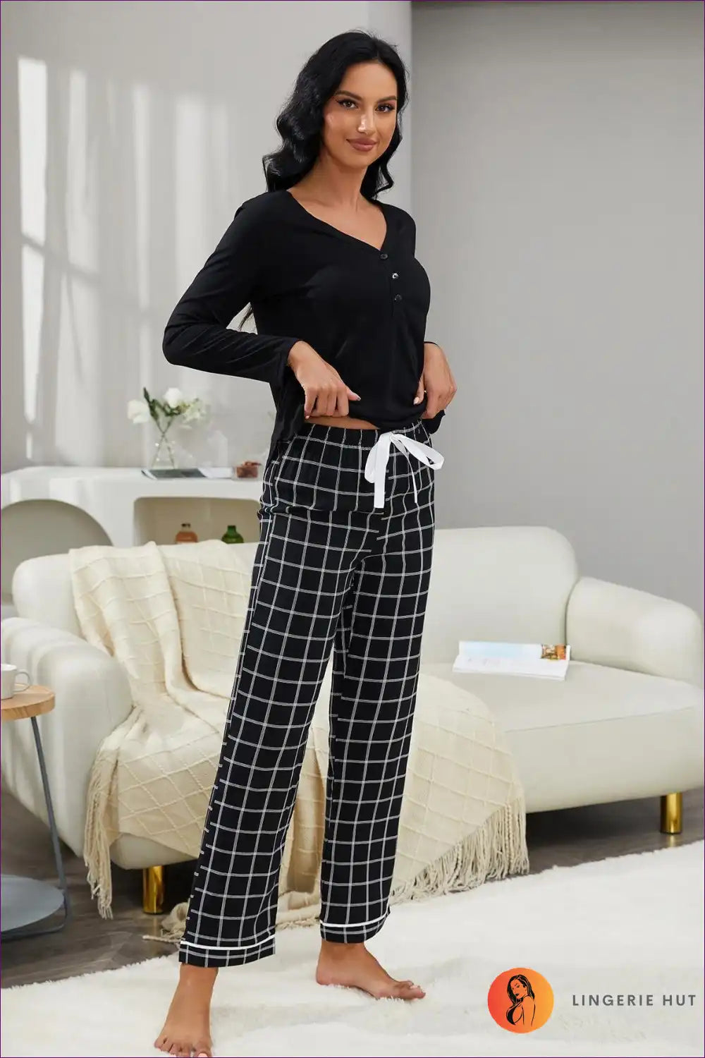 Pyjama Set with Grid Pattern - Modern Evening Ritual for All Season, Casual, Everyday, just In, Loungewear