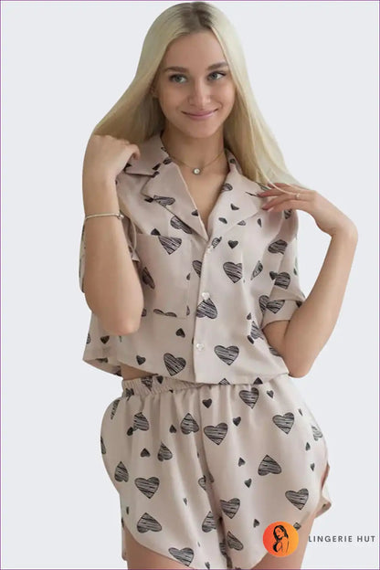 Pyjama Set with Heart Motifs - Playful Romance for All Season, Casual, Cotton, Everyday,