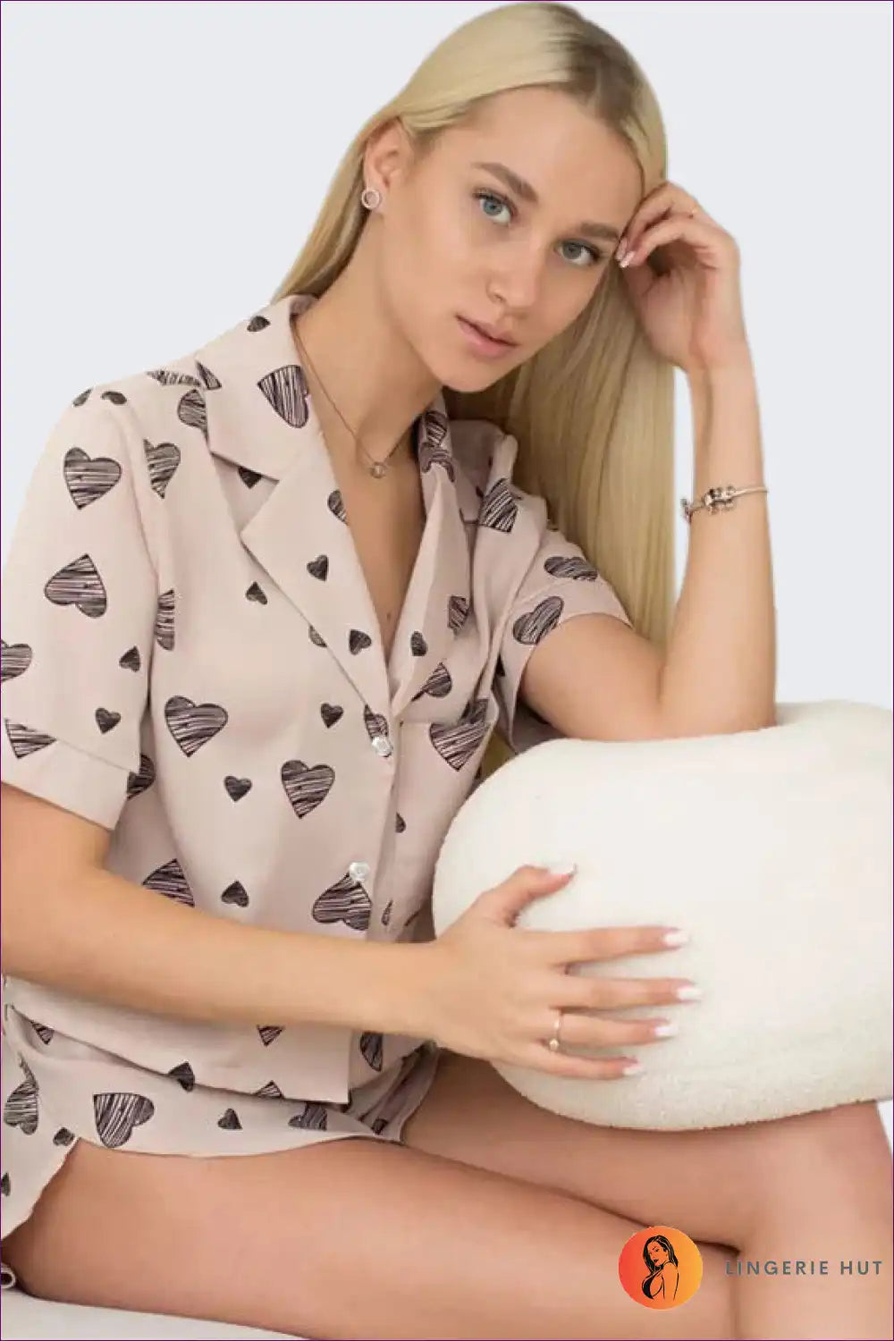Pyjama Set with Heart Motifs - Playful Romance for All Season, Casual, Cotton, Everyday,