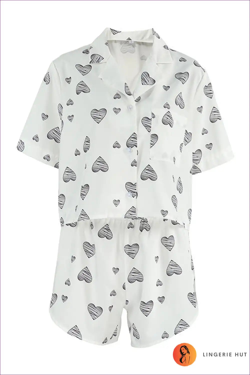 Pyjama Set with Heart Motifs - Playful Romance for All Season, Casual, Cotton, Everyday,