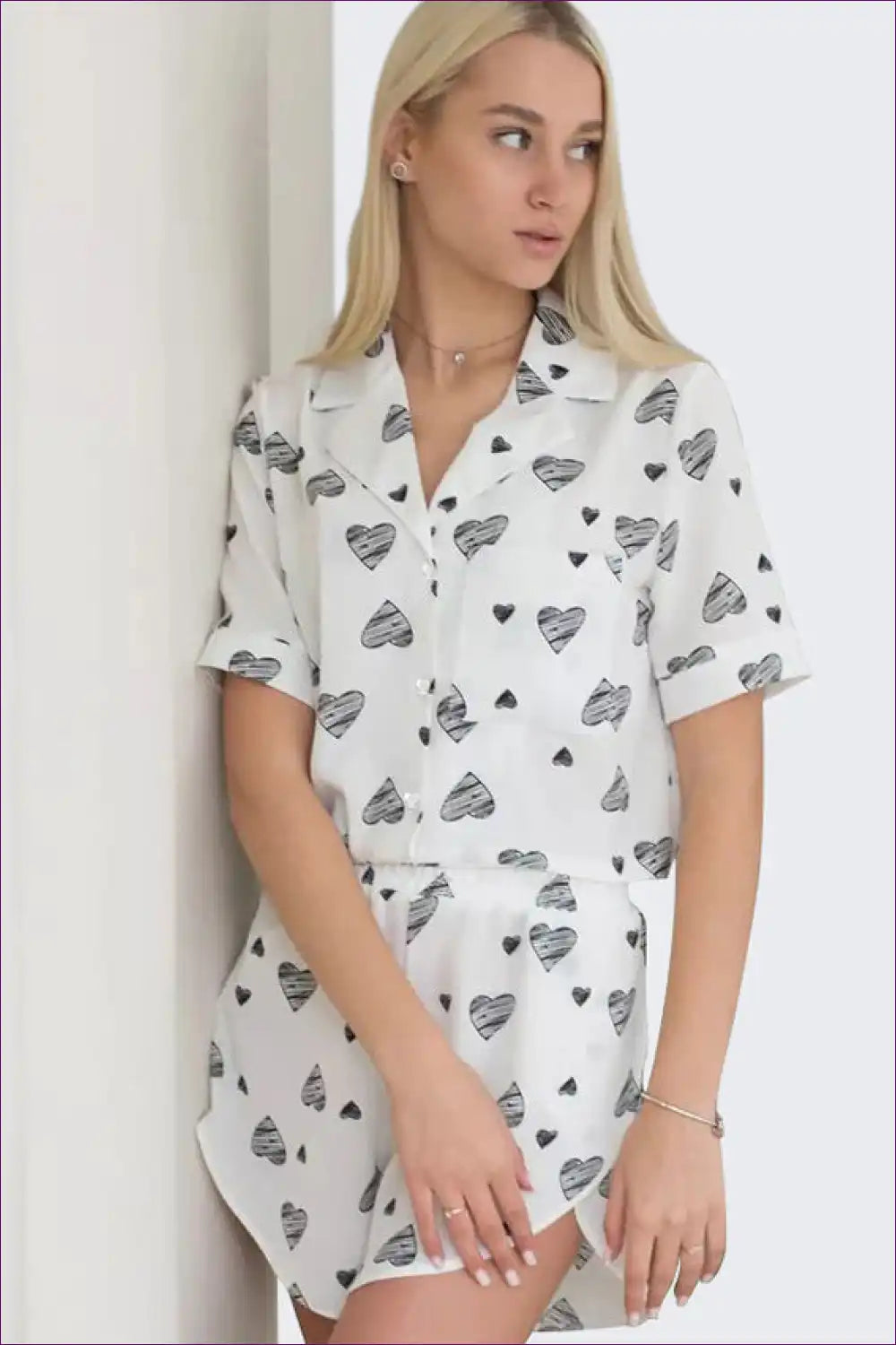 Pyjama Set with Heart Motifs - Playful Romance for All Season, Casual, Cotton, Everyday,