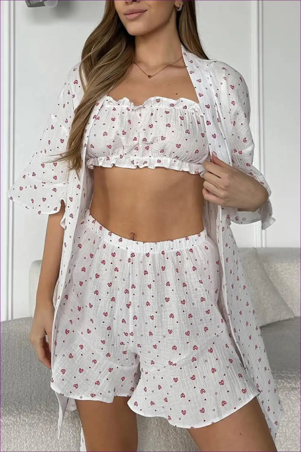Pyjama Set with Heart Print - Cosy Nights in for All Season, Casual, co Ord, Cotton, Everyday