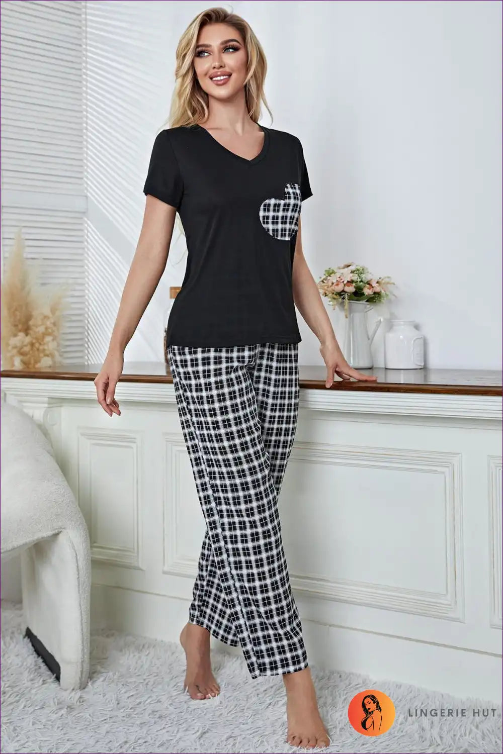 Pyjama Set with Heart Print - Playful Evening Ritual for All Season, Casual, Cotton, Everyday, Jersey