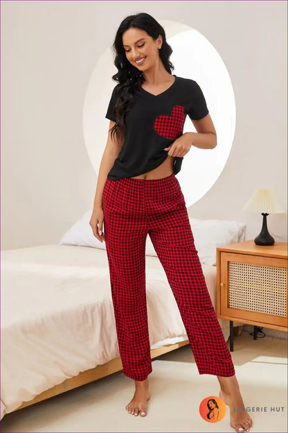 Pyjama Set with Heart Print - Playful Evening Ritual for All Season, Casual, Cotton, Everyday, Jersey