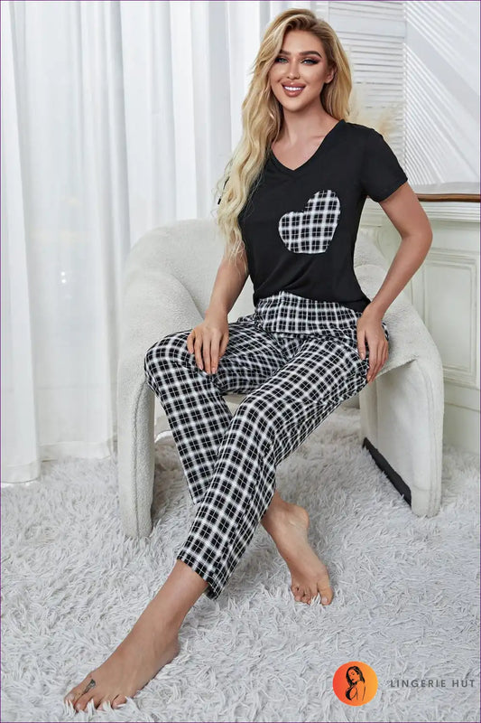 Pyjama Set with Heart Print - Playful Evening Ritual for All Season, Casual, Cotton, Everyday, Jersey