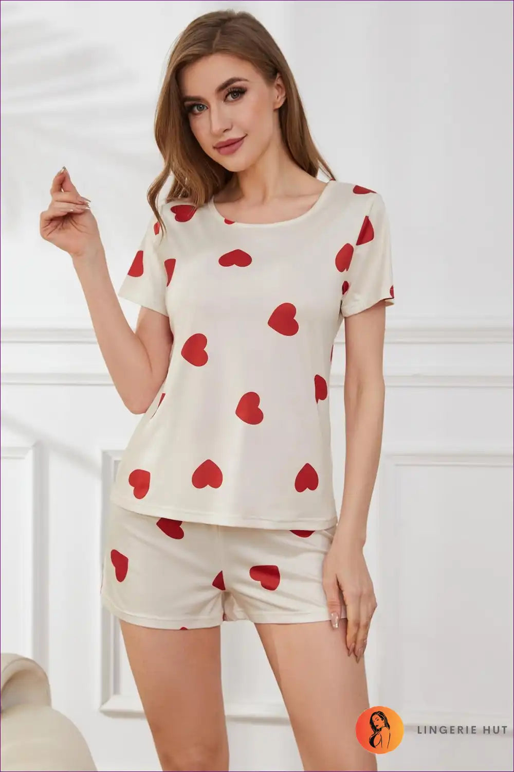 Pyjama Set with Heart Print - Sweet Dreams Comfort for All Season, Casual, Everyday, Jersey,