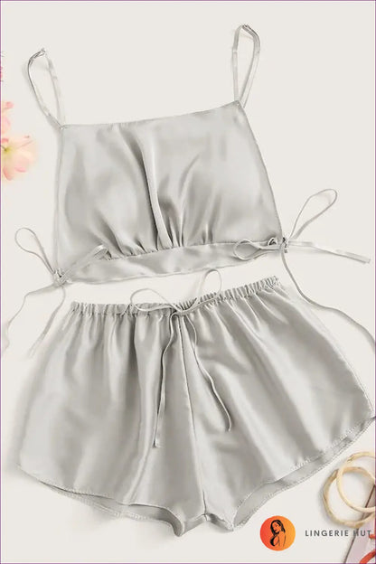 Pyjama Set with Satin Crop Top - Relaxed Evening Ritual - Lingerie Hut - All Season • Casual • Everyday • Glamour