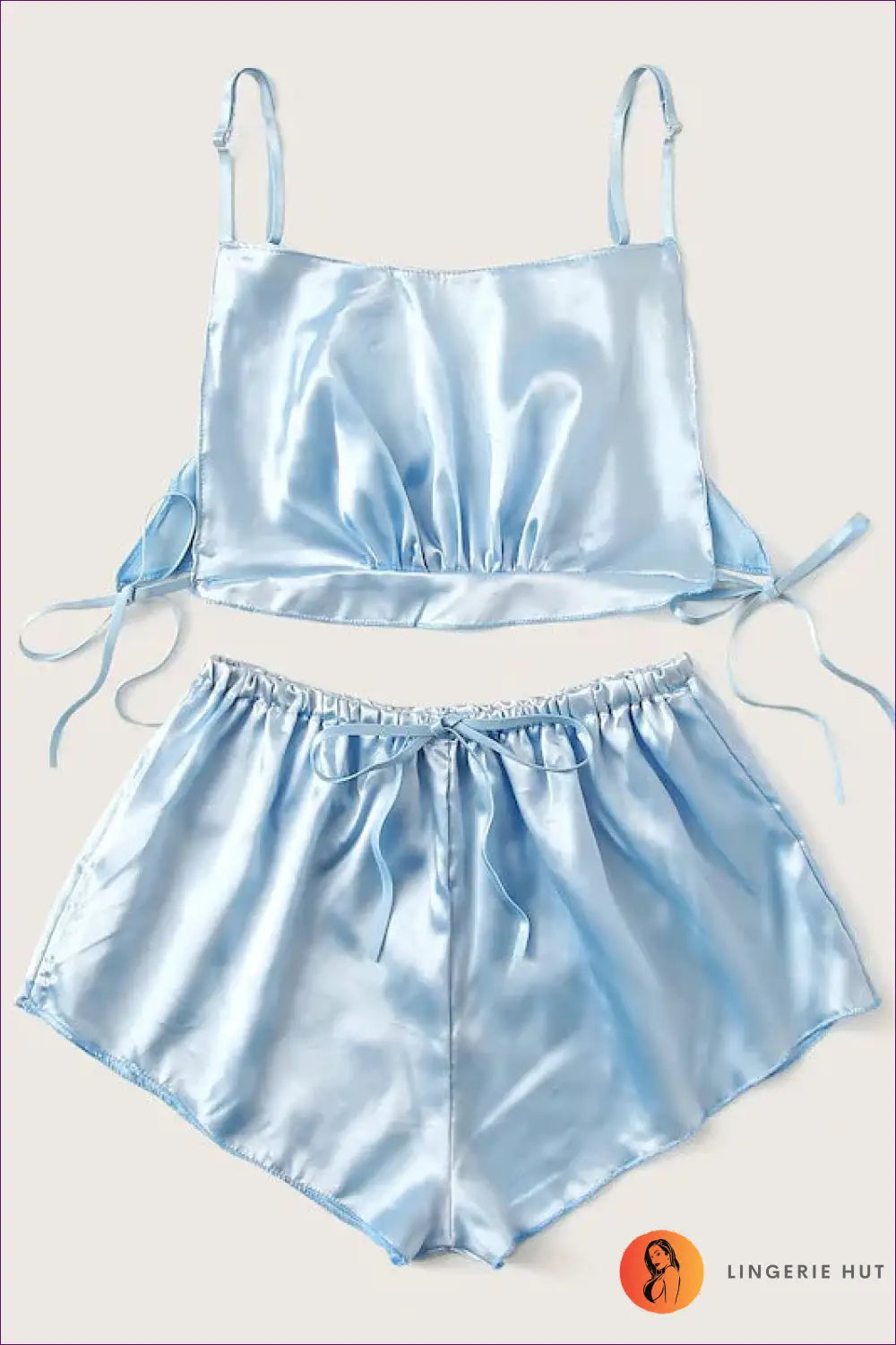 Pyjama Set with Satin Crop Top - Relaxed Evening Ritual - s / Light Blue - Lingerie Hut - All Season • Casual