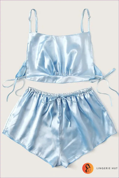 Pyjama Set with Satin Crop Top - Relaxed Evening Ritual - s / Light Blue - Lingerie Hut - All Season • Casual