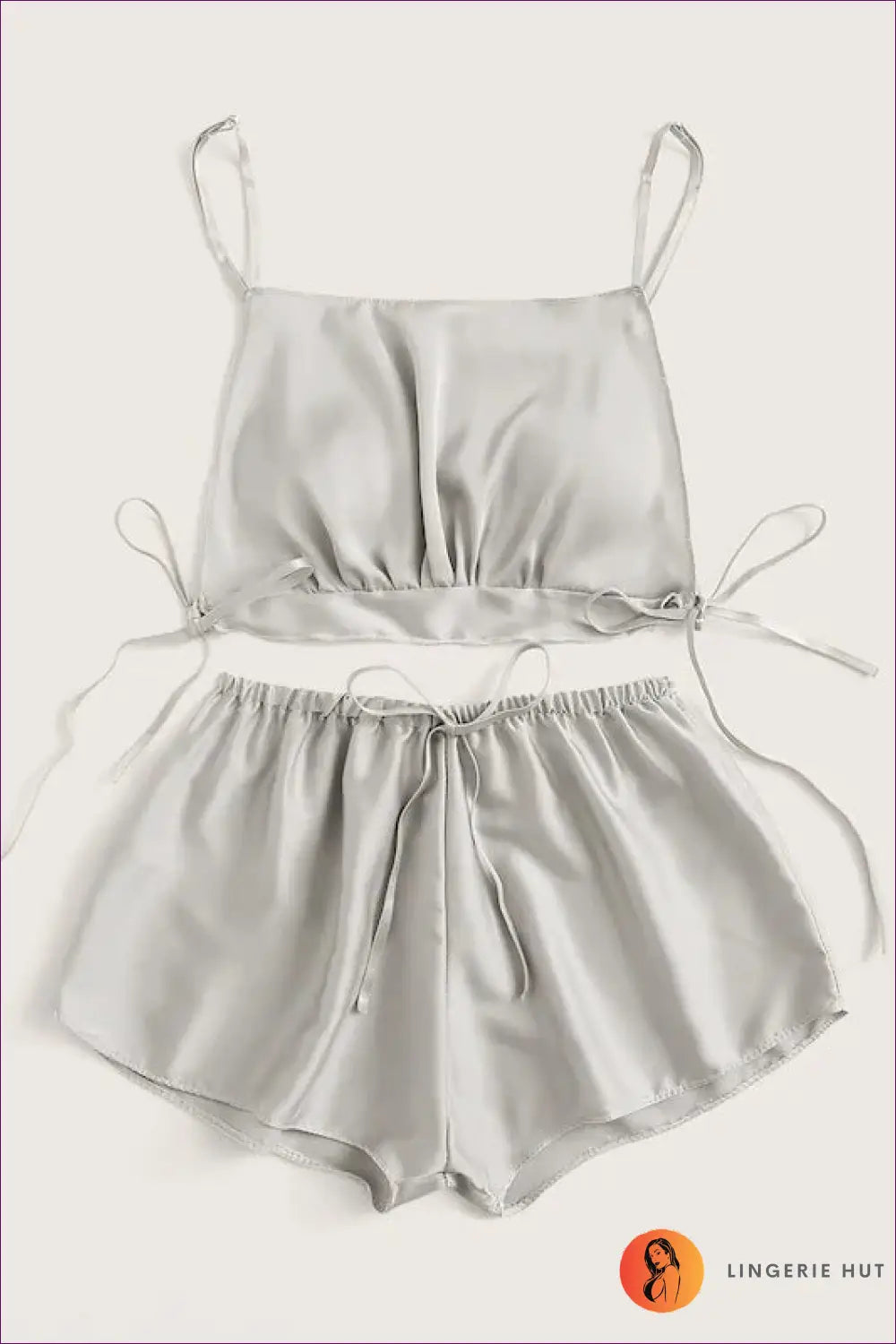 Pyjama Set with Satin Crop Top - Relaxed Evening Ritual - s / Gray - Lingerie Hut - All Season • Casual • Everyday