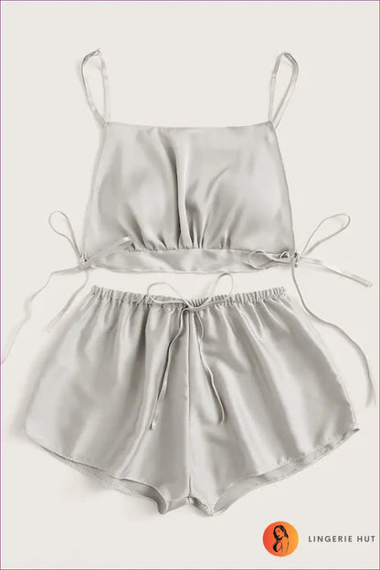Pyjama Set with Satin Crop Top - Relaxed Evening Ritual - s / Gray - Lingerie Hut - All Season • Casual • Everyday