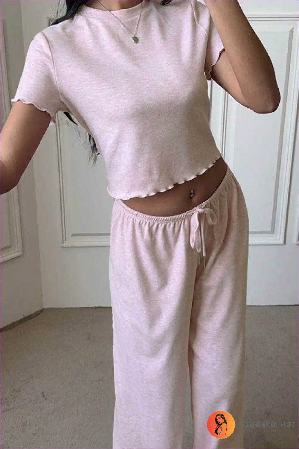 Pyjama Set with Scalloped Edges - Gentle Mornings for All Season, Casual, Cotton, Everyday, Jersey