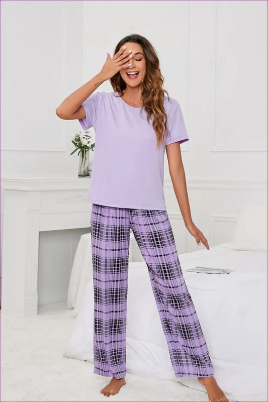 Pyjama Set with T-print and Checks - Effortless Summer Calm - Sleepwear & Loungewear - Lingerie Hut - Casual • Everyday