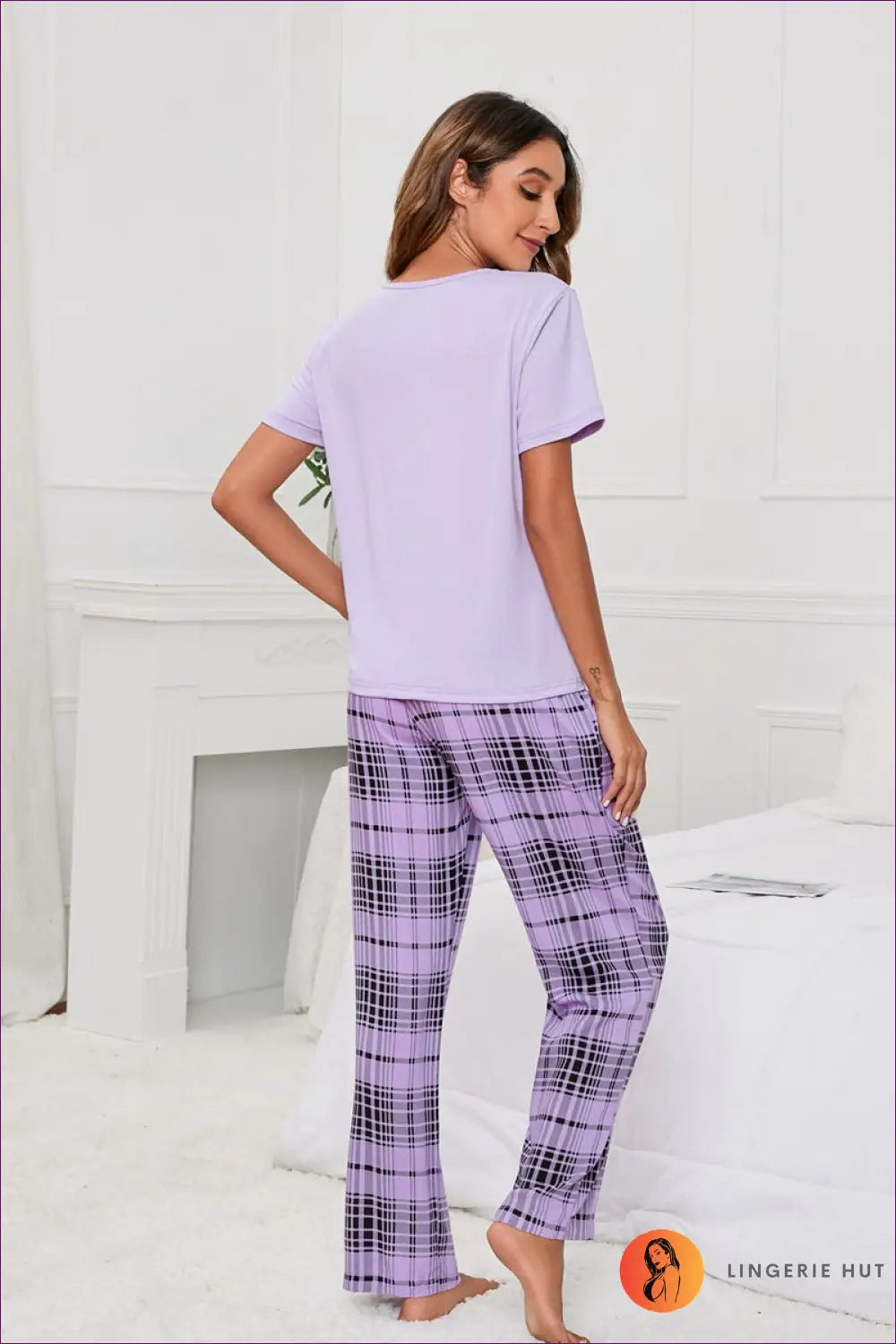 Pyjama Set with T-print and Checks - Effortless Summer Calm - Sleepwear & Loungewear - Lingerie Hut - Casual • Everyday
