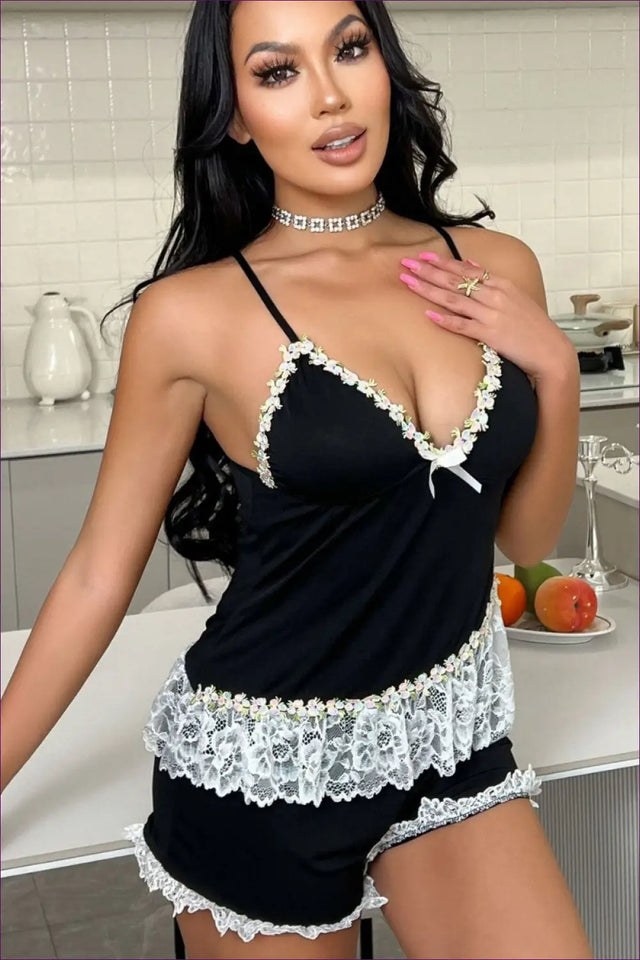Pyjama Shorts Set with Lace Trim - Cosy Morning Ritual