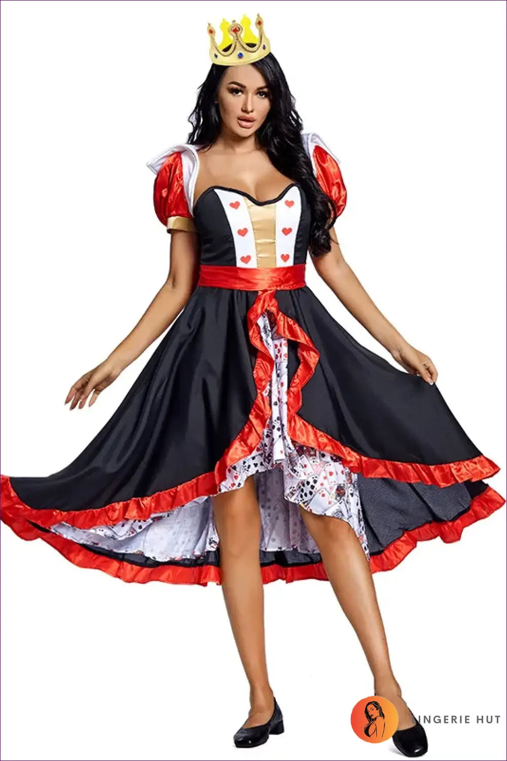 Queen of Hearts Costume Set - Dress Shawl Belt Headwear - Halloween • just in • Party • Polyester - Lingerie Hut