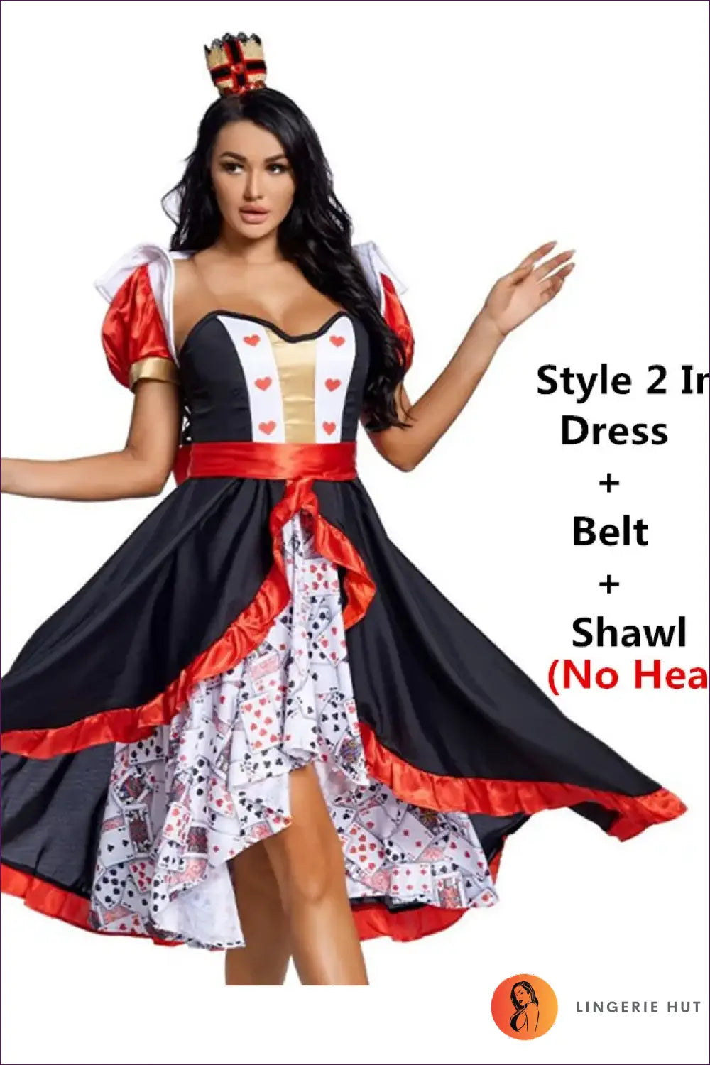 Queen of Hearts Costume Set - Dress Shawl Belt Headwear - s / Alice in Wonderland - Halloween • just • Party