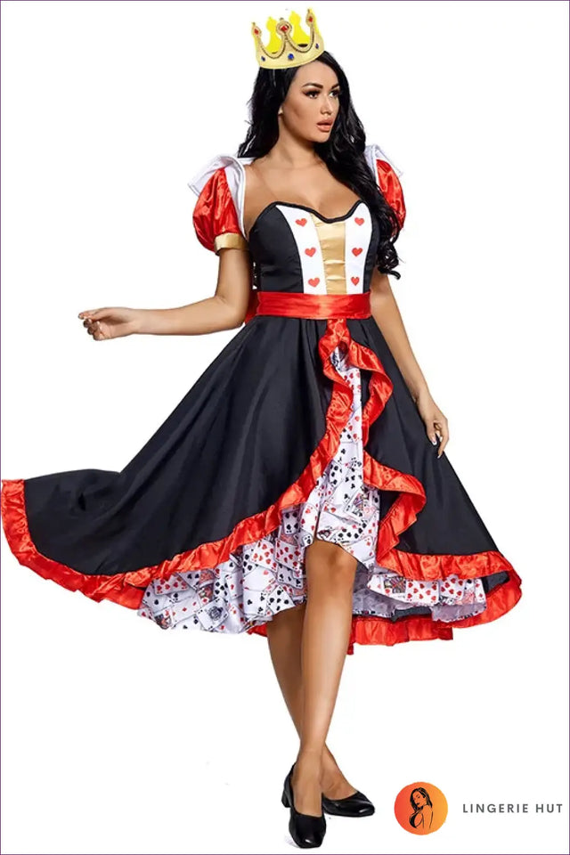 Queen of Hearts Costume Set - Dress Shawl Belt Headwear