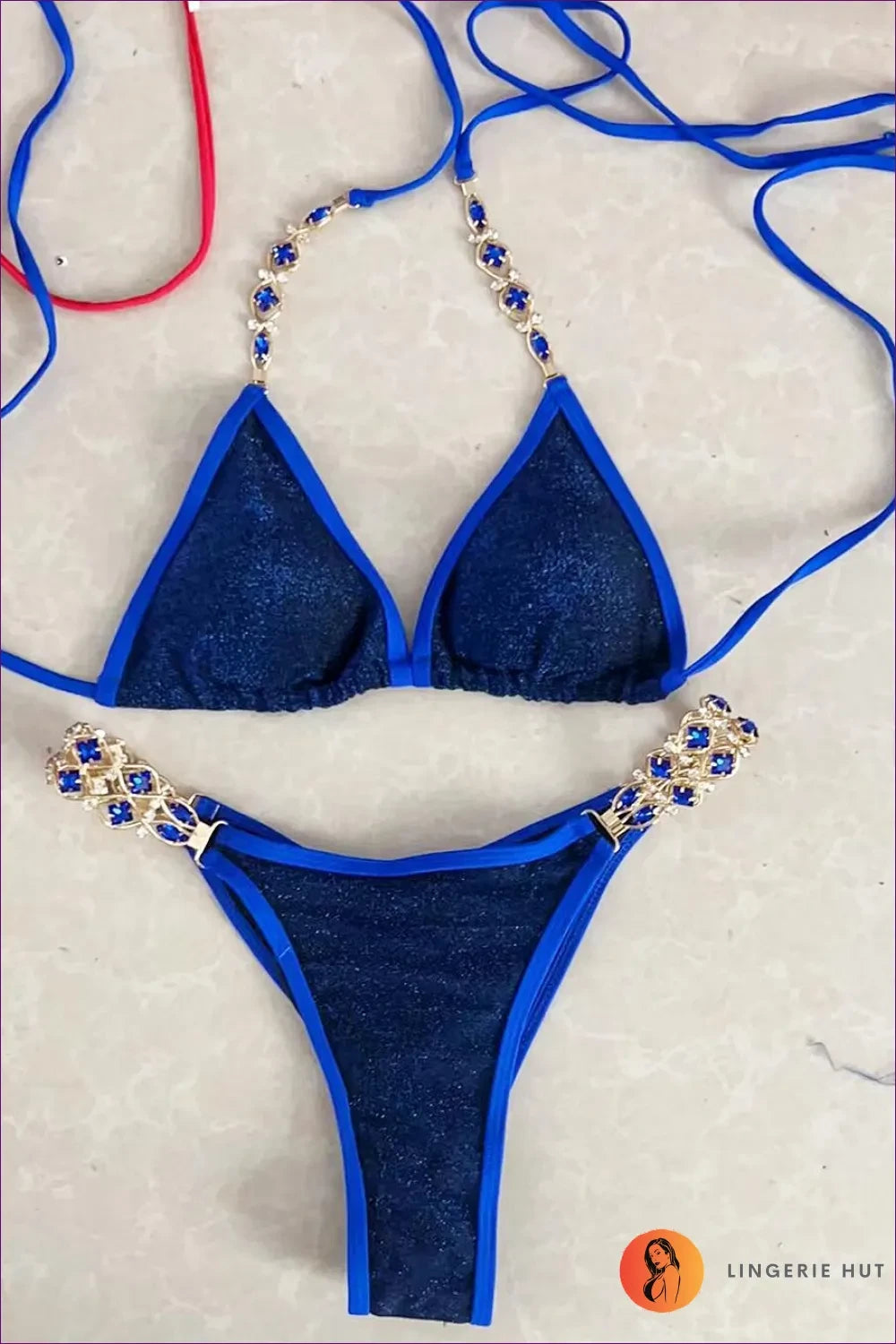 Elevate Your Beach Game With Our Radiant Crystal-embellished Split Bikini. It’s All About Igniting Radiance,