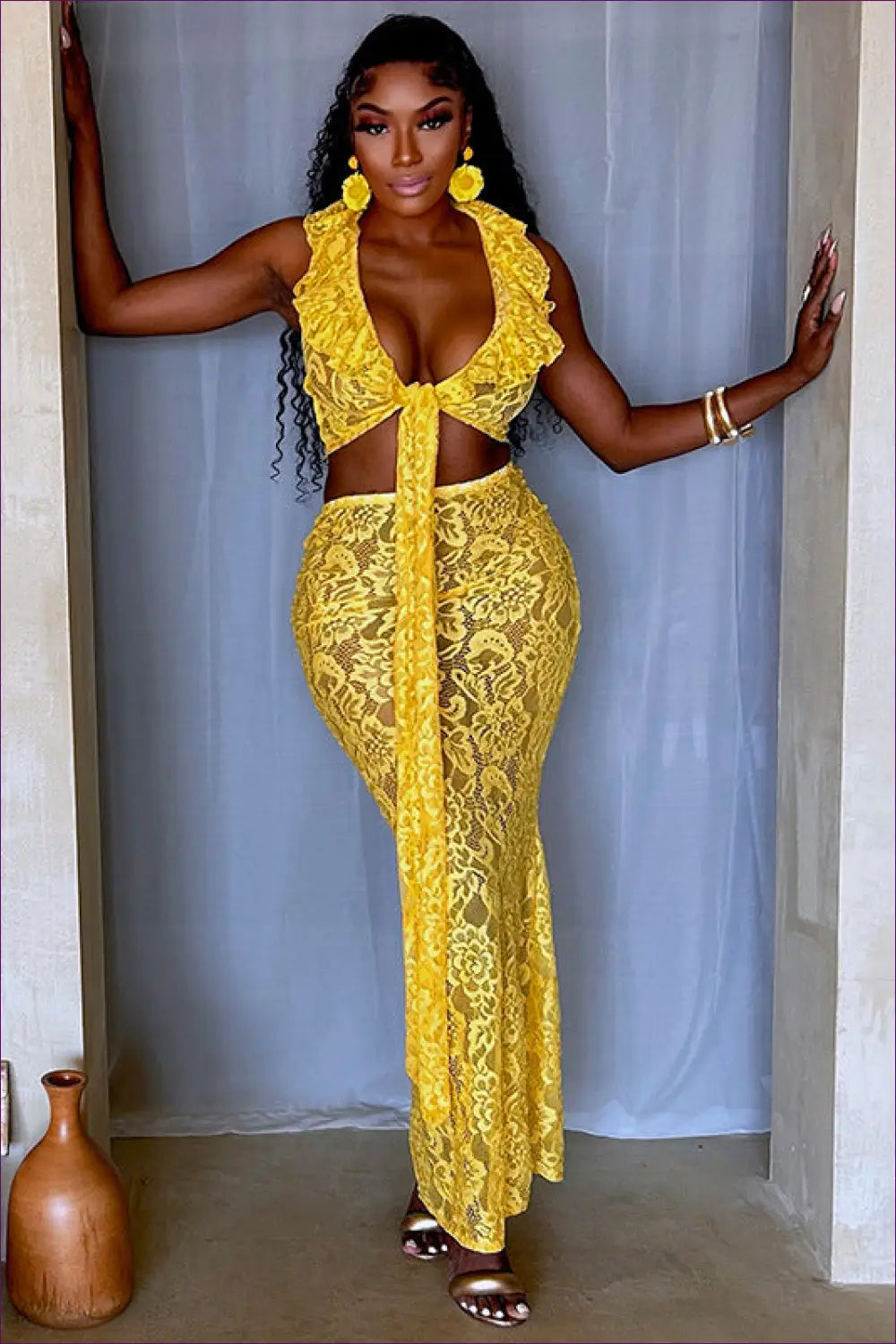 Radiant Yellow Lace Co-ord Set - Bold & Beautiful for co Ord, Glamour, Lace, N, Party