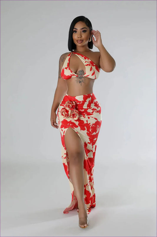 Red Floral Cutout Co-ord Set - Bold Elegance