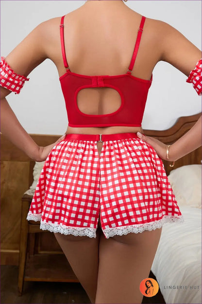 Red Gingham Lingerie Set - Playful & Flirty for Bra Set, Gingham, Honeymoon, Lingerie, Night