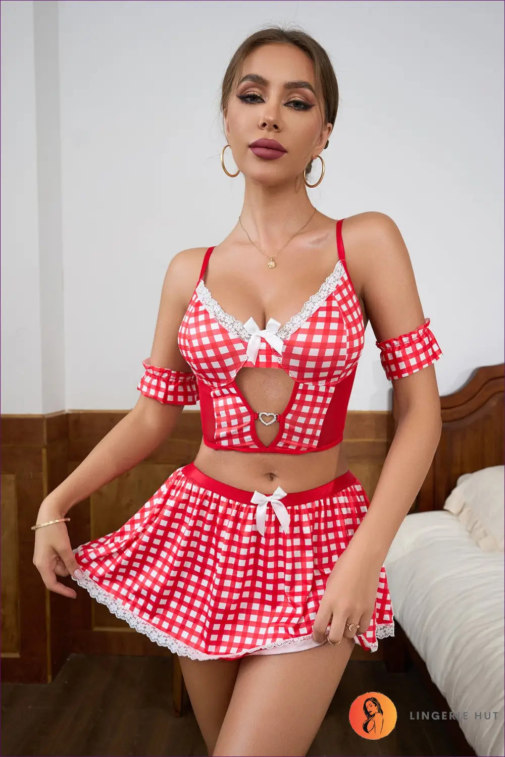 Red Gingham Lingerie Set - Playful & Flirty for Bra Set, Gingham, Honeymoon, Lingerie, Night