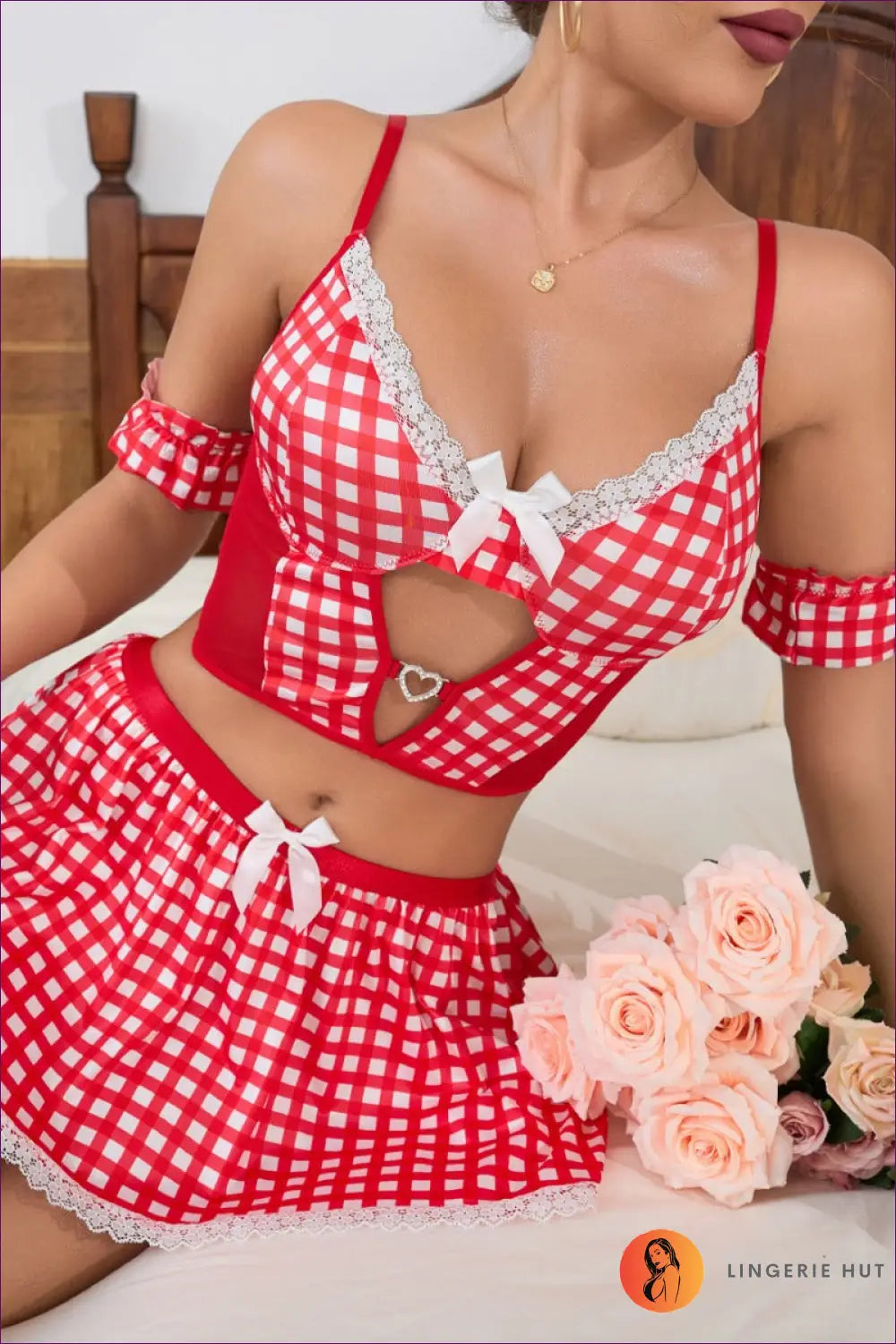 Red Gingham Lingerie Set - Playful & Flirty for Bra Set, Gingham, Honeymoon, Lingerie, Night