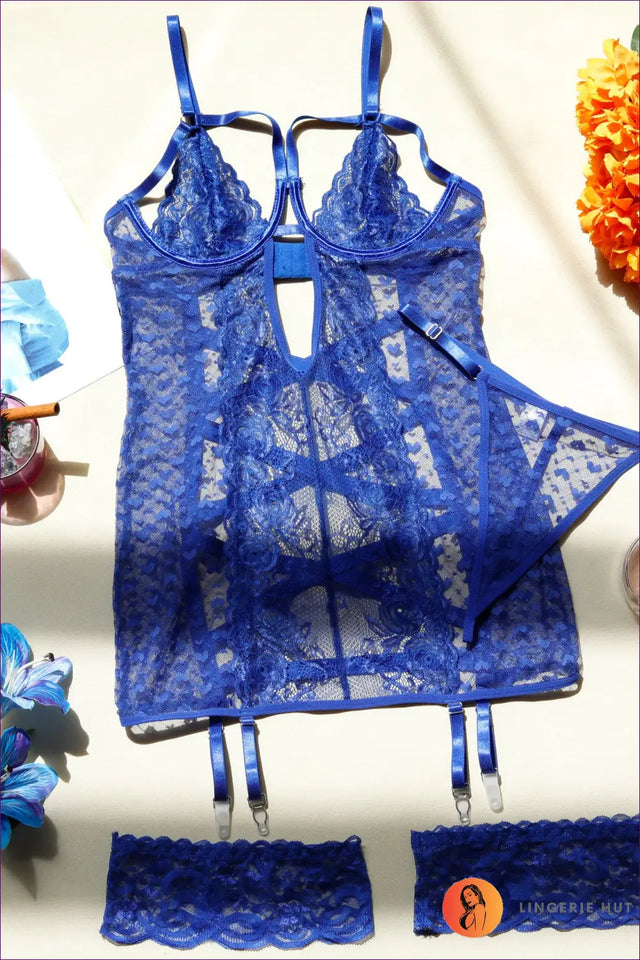 Lace Cutout Teddy With Garter Detail