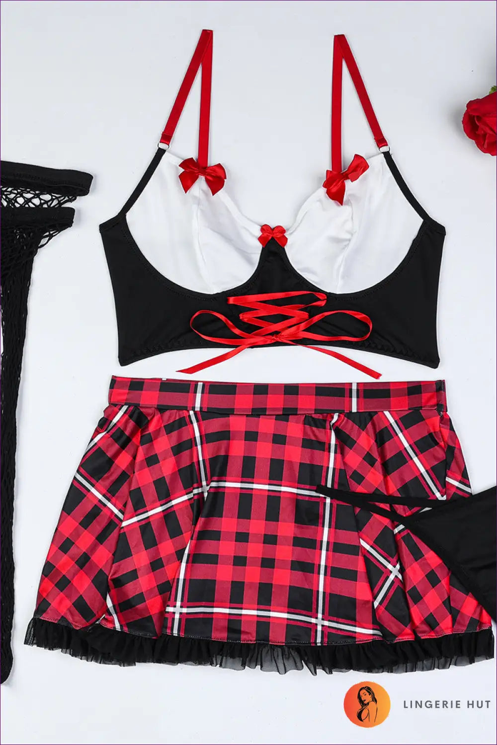 Red Plaid Lingerie Set - Playful Temptation for Boudoir, Costume, Date Night, Lingerie, Sexy