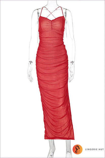 Red Ruched Backless Maxi Dress - Sizzling Elegance for Clubwear, Date Night, Dress, Glamour,