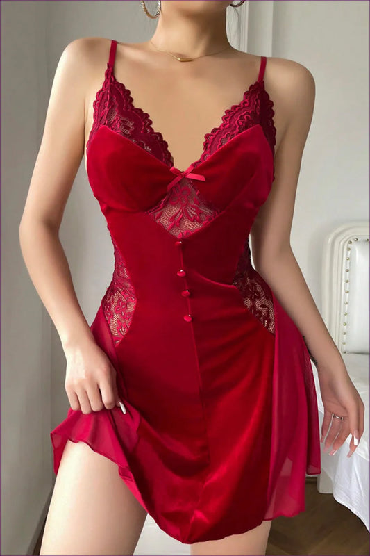 Red Velvet Lace Chemise - Passionate Romance For x