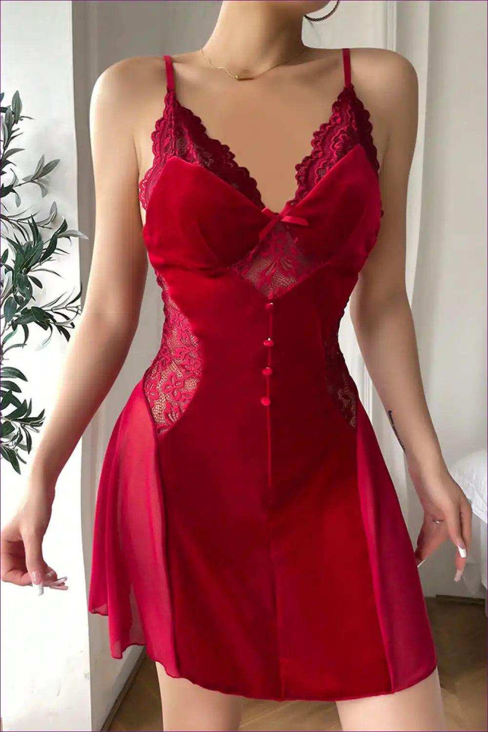 Red Velvet Lace Chemise - Passionate Romance For x