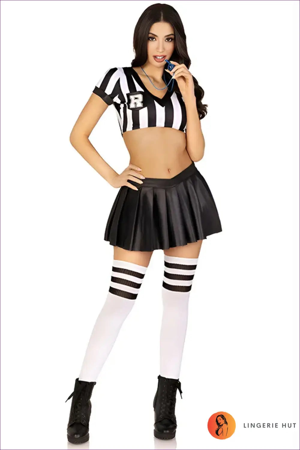 Referee Costume with Striped Crop Top - Game Day Confidence - 01 / one Size - just in • Party • Role Play • Theme
