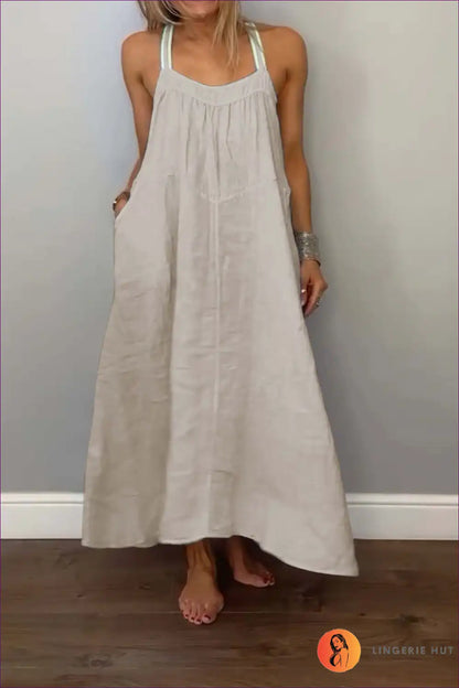 Relaxed Blue Maxi Dress with Wide Straps ?? Effortless Comfort for Boho, Casual, Cotton, Dress, Glamour