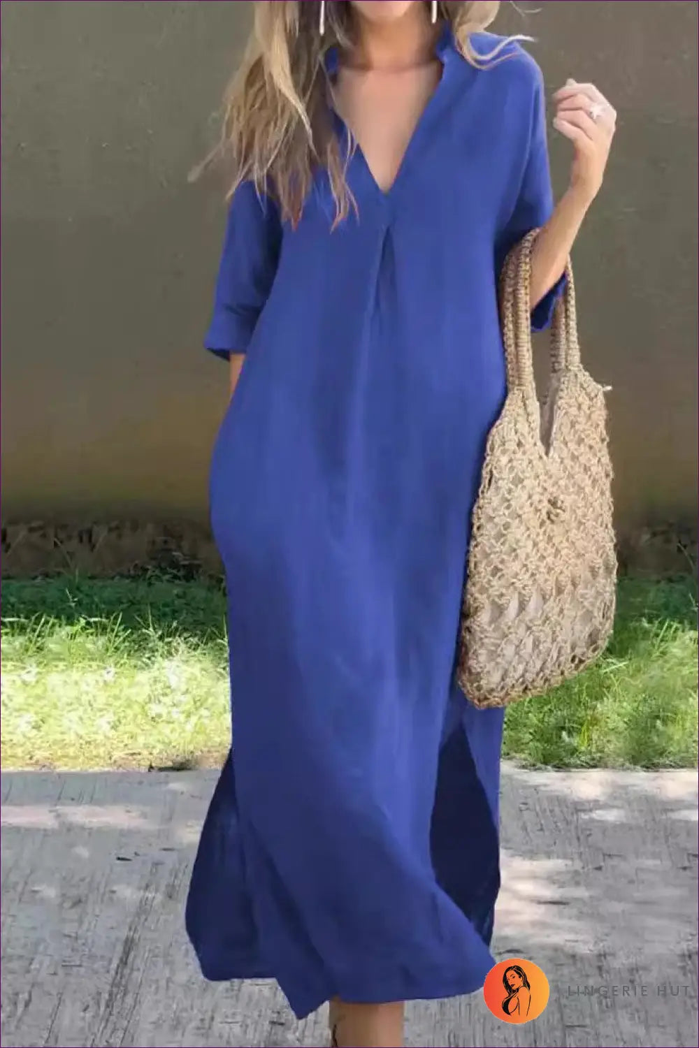 Relaxed Maxi Dress with Linen Blend - Effortless Elegance - s / Blue - Dresses - Lingerie Hut - A-line • All Season
