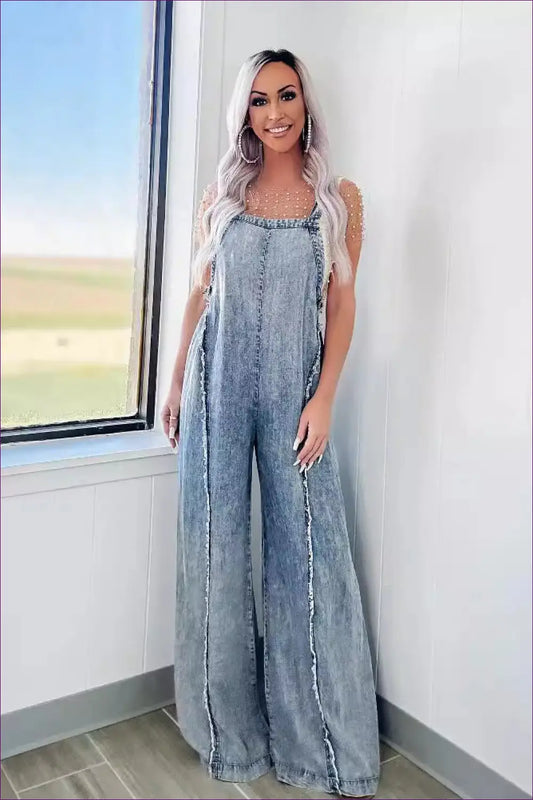 Retro Denim Jumpsuit with Wide Legs - Effortless Everyday Cool - Clothing - Lingerie Hut - All Season • Casual • Cotton