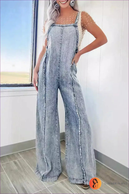 Retro Denim Jumpsuit with Wide Legs - Effortless Everyday Cool - s / Blue - Clothing - Lingerie Hut - All Season