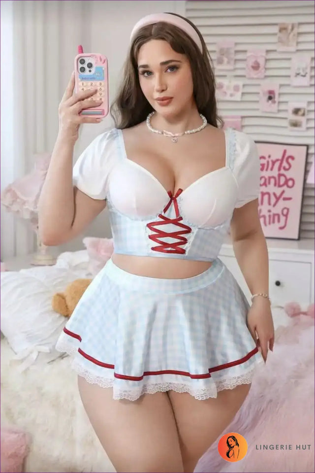 Retro Gingham Costume with Lace-Up Bustier - Sweet Nostalgia