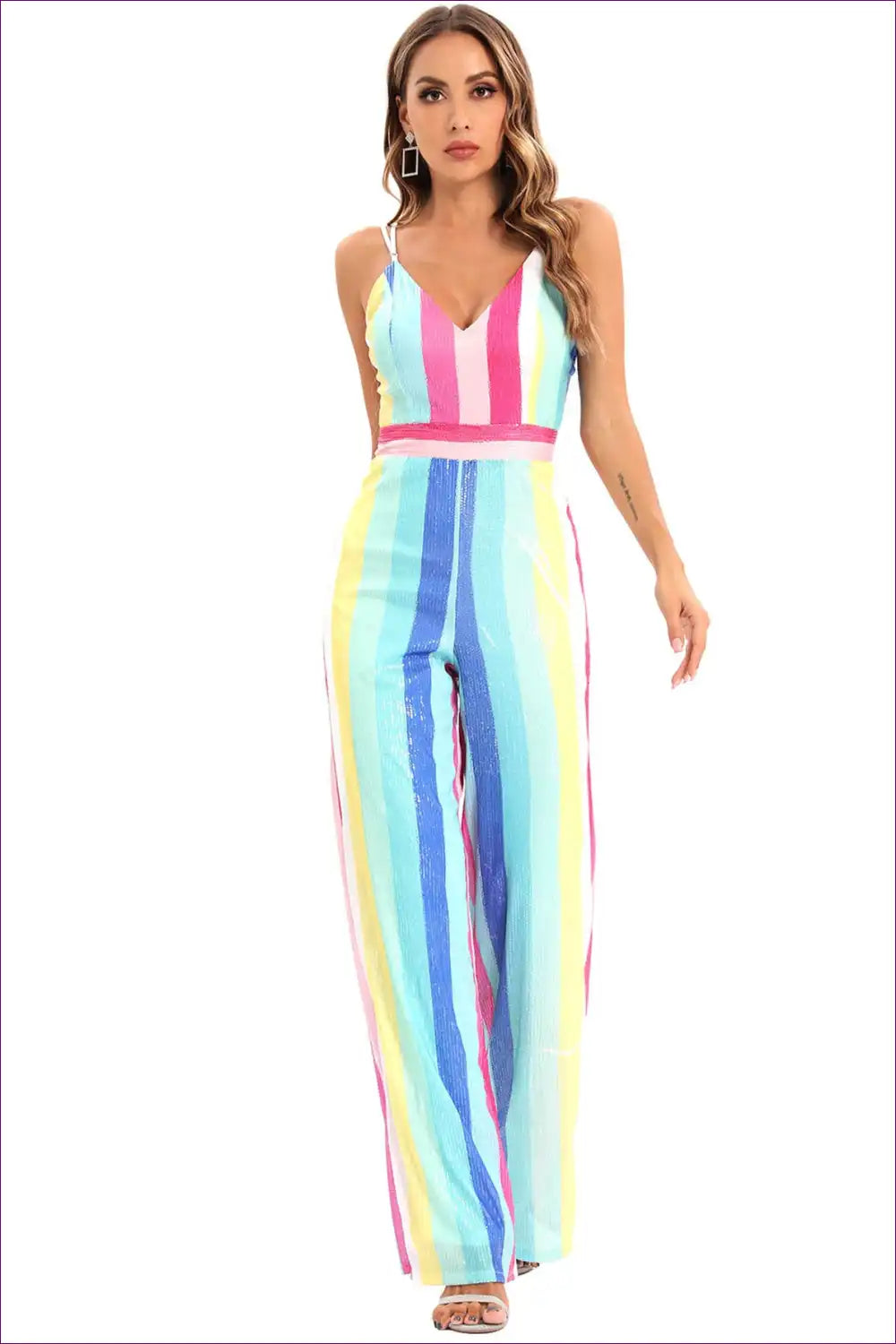 Step Into Retro Glamour With Our V-neck Jumpsuit, Exuding Both Sexiness And Elegance. Embrace The Summer