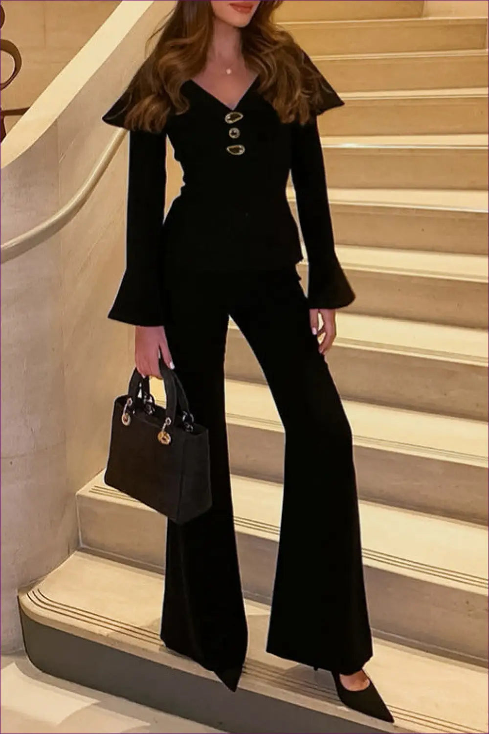 Retro co Ord V-neck Set - Effortless Elegance - Lingerie Hut - Autumn • Casual • Evening Wear • Modest