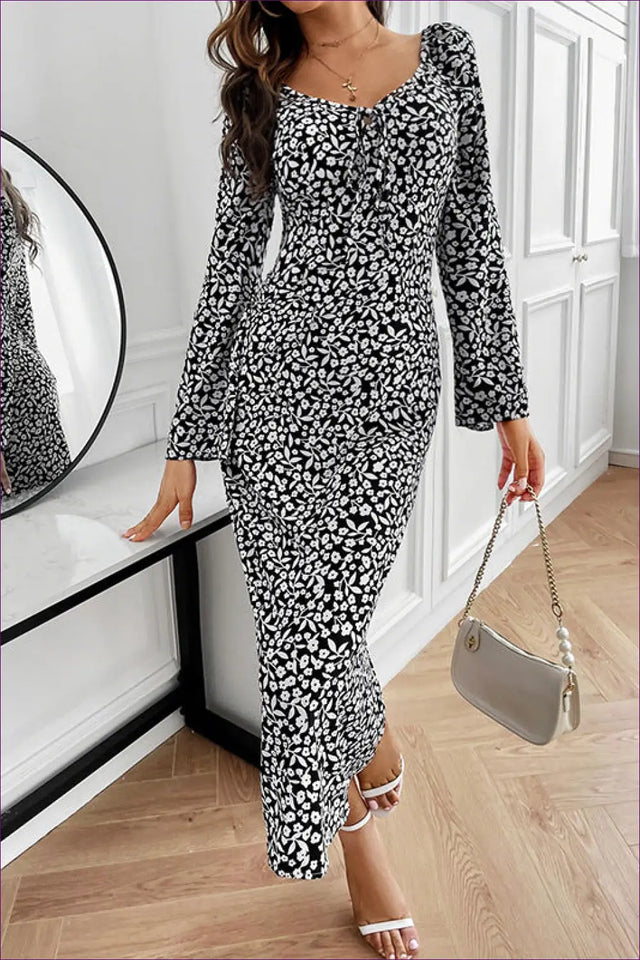 Retro V-Neck Floral Maxi Dress with Tie Waist - Effortless Charm