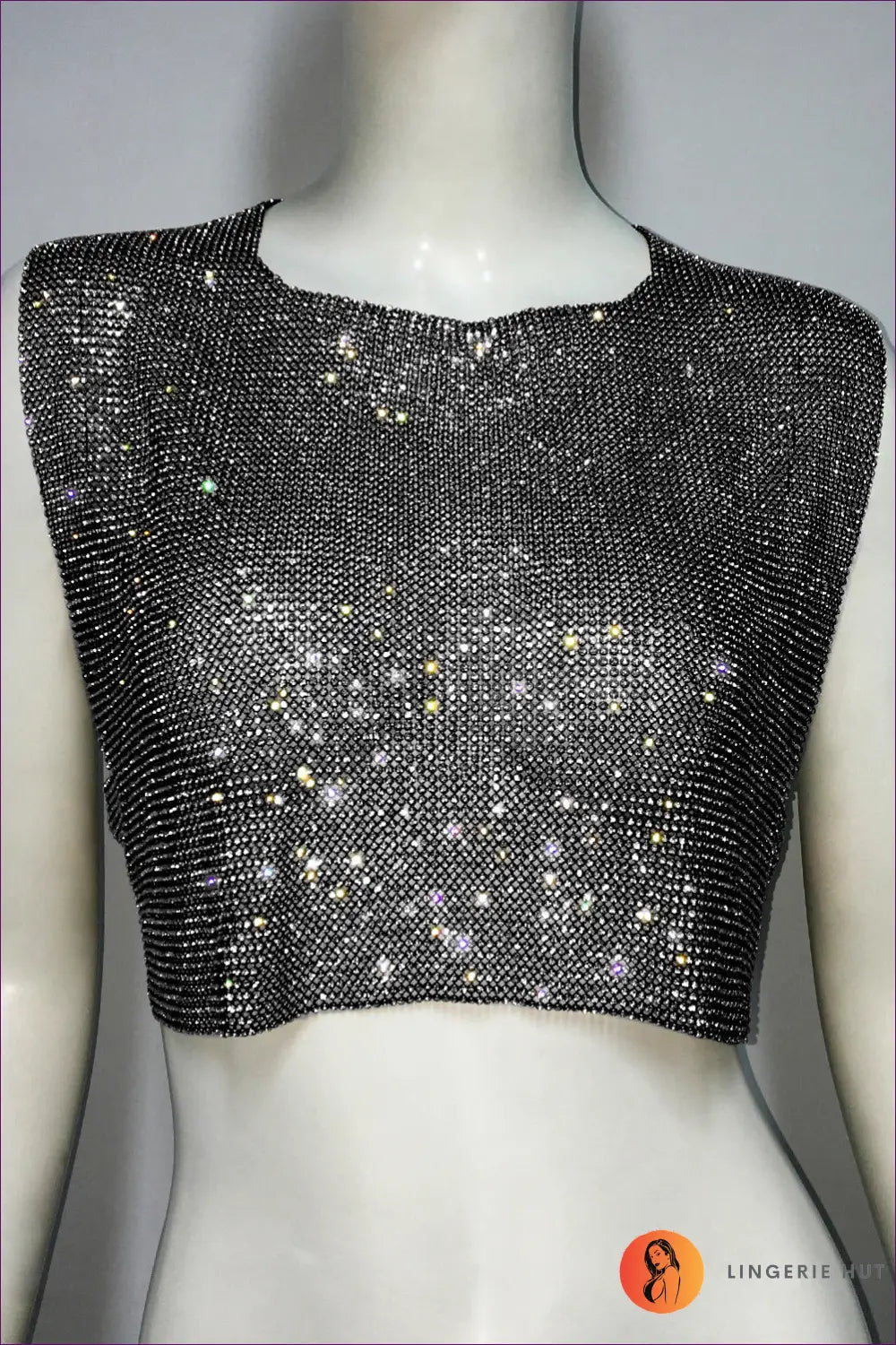 Rhinestone Backless Crop Top - Effortless Summer Glamour - one Size / Black - Clothing Tops - Lingerie Hut - Backless